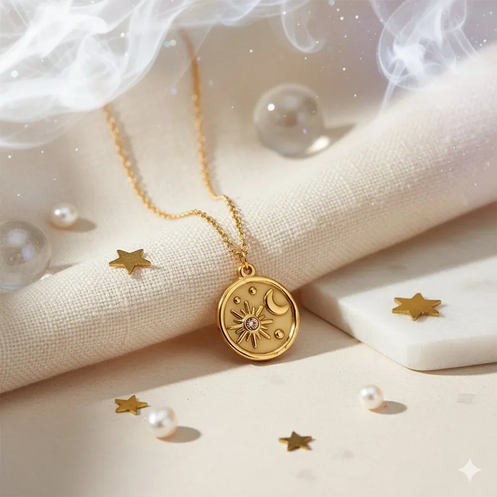 Gold Sun & Moon Pendant Necklace - Women Jewelry